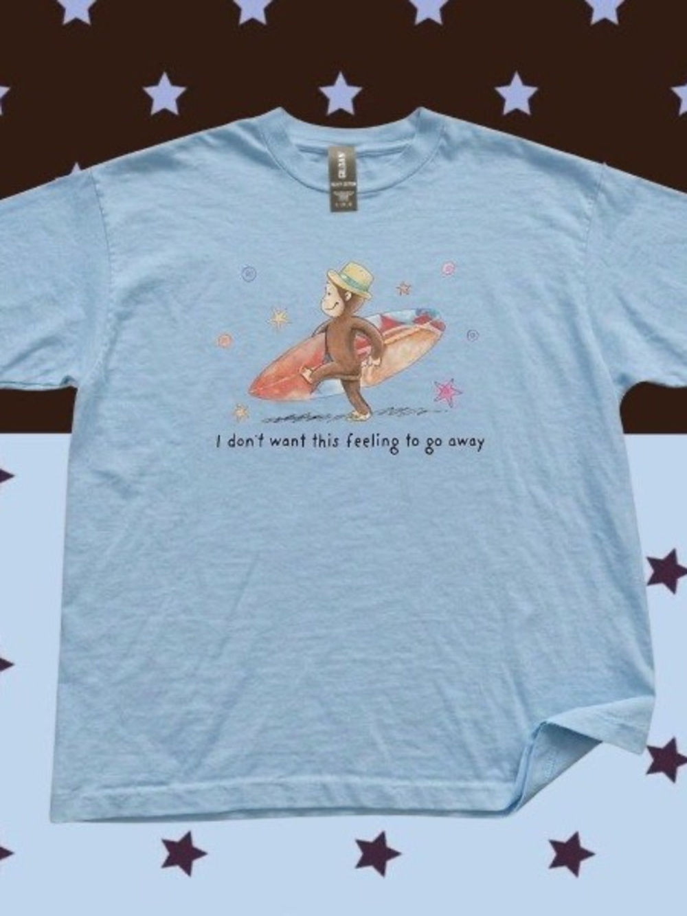 Gildan Curious George Surf Tee - Light Blue Shirt